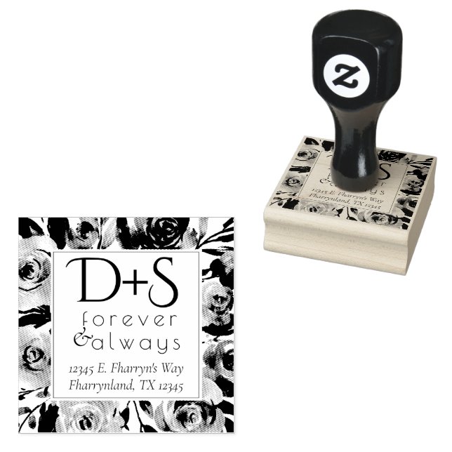 Misty Lake | Dusty Floral Always Forever Monogram Rubber Stamp (Stamped)