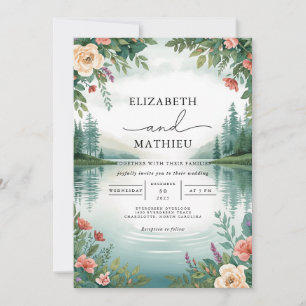 Misty Lake Floral Landscape Wedding Invitation