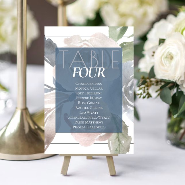 Misty Lake | Lovely Soft Dusty Floral Guest Names Table Number (Creator Uploaded)