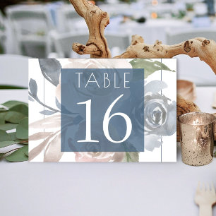 Misty Lake   Lovely Soft Dusty Hued Slate Floral Table Number