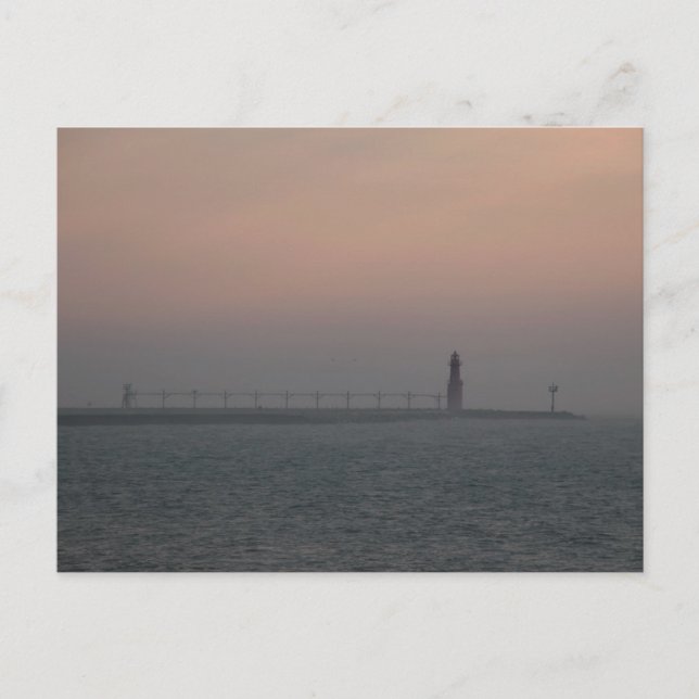 Misty Lake Michigan Lighthouse Postcard (Front)