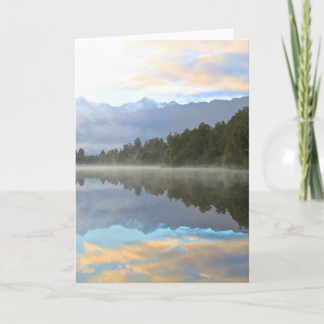 Misty Lake Trees Reflection Tranquil Nature Photo Card (Front)