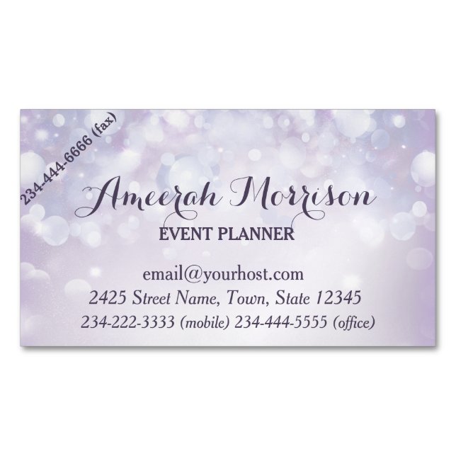 Misty Mauve Bokeh Event Magnetic Business Card (Front)