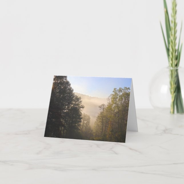 Misty Meadow and Mountain Photograph Note Card (Front)