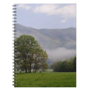 Misty meadow and Rich Mountain, Cades Cove, Spiral Notebook