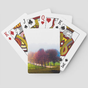 Misty meadow in autumn playing cards