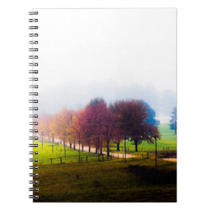 Misty meadow in autumn spiral notebook