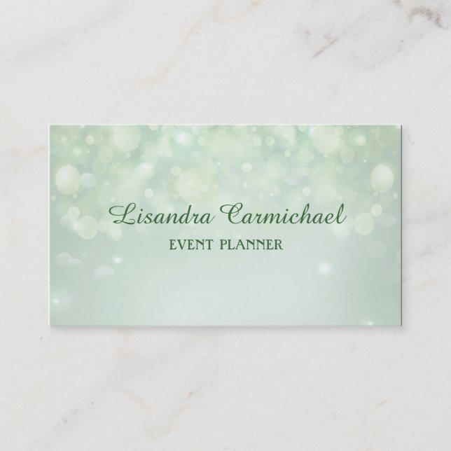 Misty Mint Bokeh Event Planner Business Cards (Front)