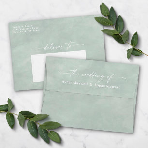 Misty Mint Watercolor 5x7 Wedding Invitation Envelope