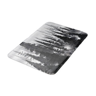 Misty Monochrome Pine Forest Watercolor Art Print Bath Mat