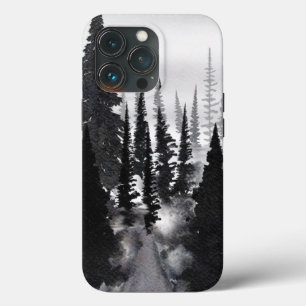 Misty Monochrome Pine Forest Watercolor Art Print iPhone 13 Pro Case