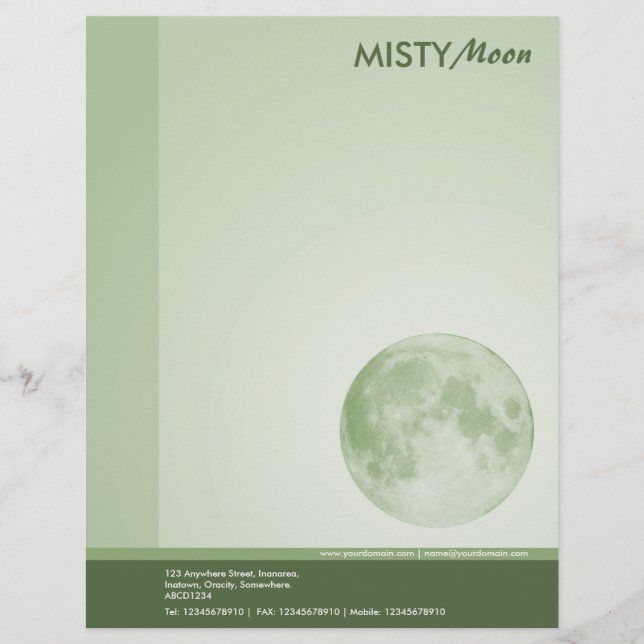 Misty Moon Green Customized Letterhead (Front)