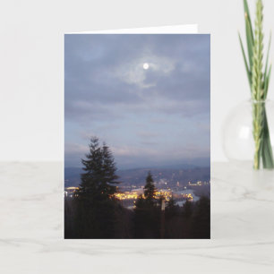 Misty Moon Over the Columbia River Card