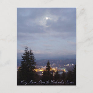 Misty Moon Over the Columbia River Postcard