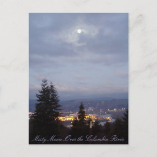 Misty Moon Over the Columbia River Postcard