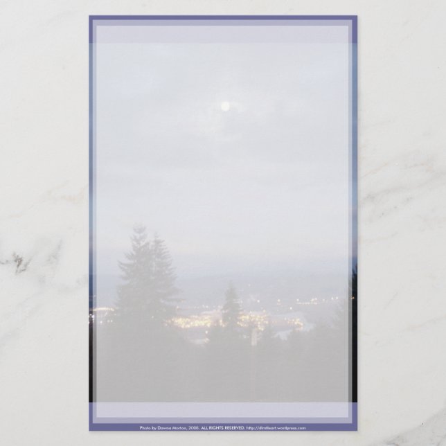 Misty Moon Over the Columbia River Stationery (Front)