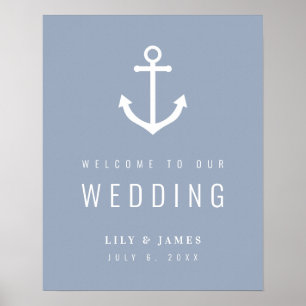 Misty Morning Blue Grey Nautical Anchor Welcome Poster