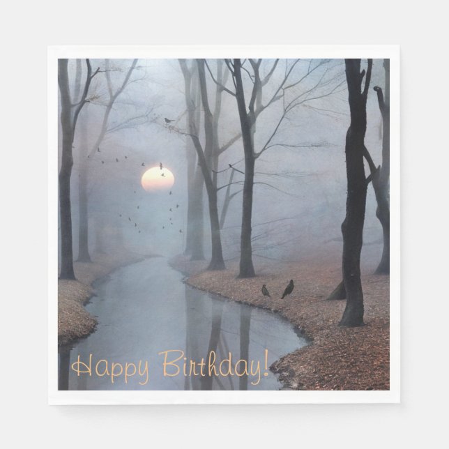 Misty Morning Happy Birthday Napkin (Front)
