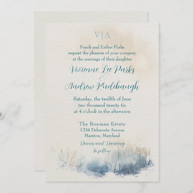 Misty Morning Meadow  Wedding Invitation (Front/Back)