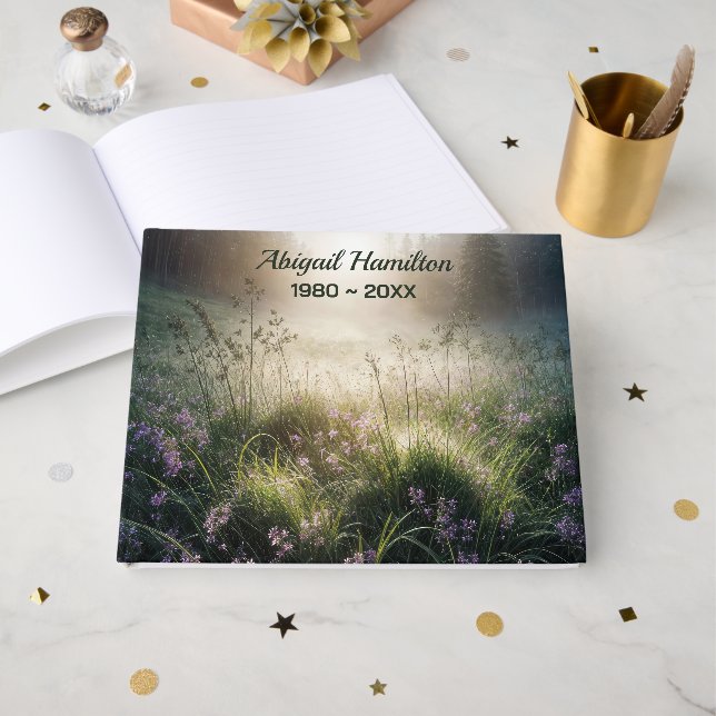 Misty Morning Meadow With Wildflowers Guest Book (Front Open)