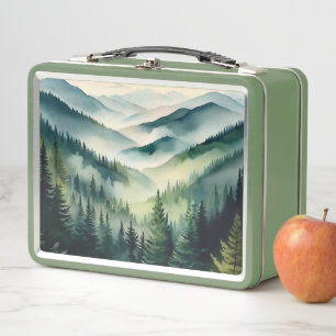 Misty Morning Mountain Pines Metal Lunch Box