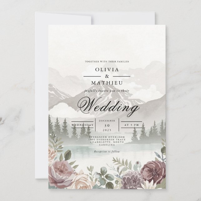 Misty Mountain Backdrop Romance Wedding Invitation (Front)