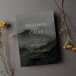 Misty Mountain Black Watercolor and Wedding Gold