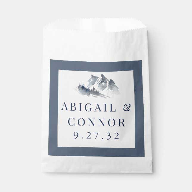 Misty Mountain Blue Grey White Elegant Border Favour Bags (Front)