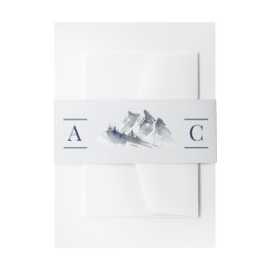Misty Mountain Blue Grey White Elegant Border Invitation Belly Band