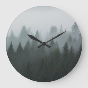 Misty Mountain Forest Autumn Fog Large Clock