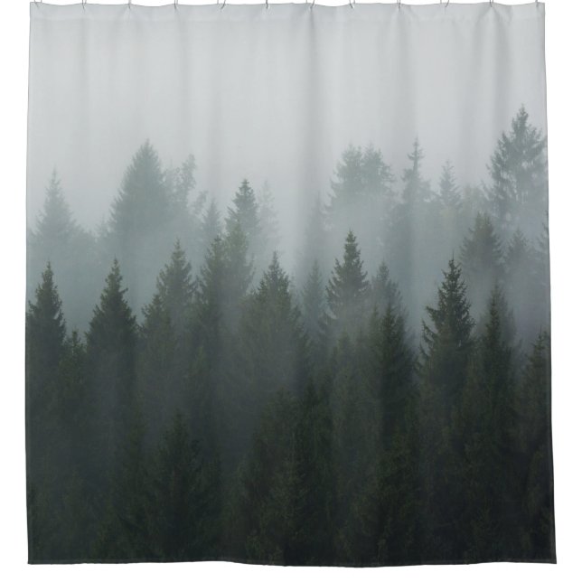 Misty Mountain Forest Autumn Fog Shower Curtain (Front)