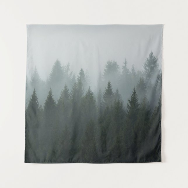 Misty Mountain Forest Autumn Fog Tapestry (Front)