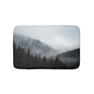 Misty Mountain Forest: Scenic Landscape View Bath Mat