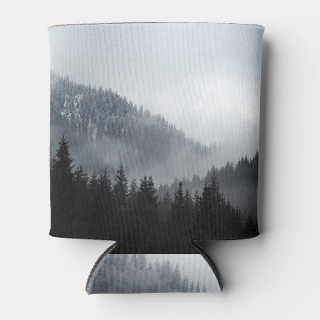 Misty Mountain Forest: Scenic Landscape View Can Cooler (Front)