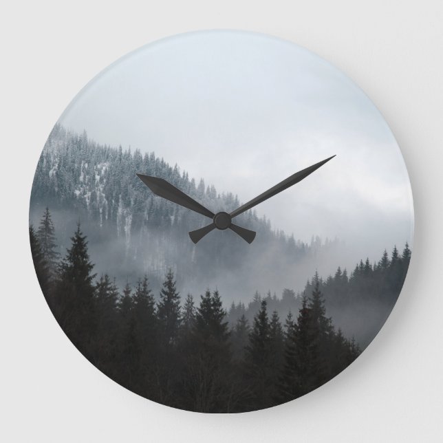 Misty Mountain Forest: Scenic Landscape View Large Clock (Front)