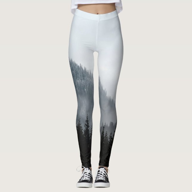 Misty Mountain Forest: Scenic Landscape View Leggings (Front)