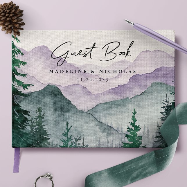Misty Mountain Forest Watercolor Wedding Guest Book (Creator Uploaded)