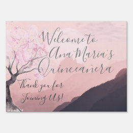 Misty Mountain Haze at Sunset Pink and Black Garden Sign