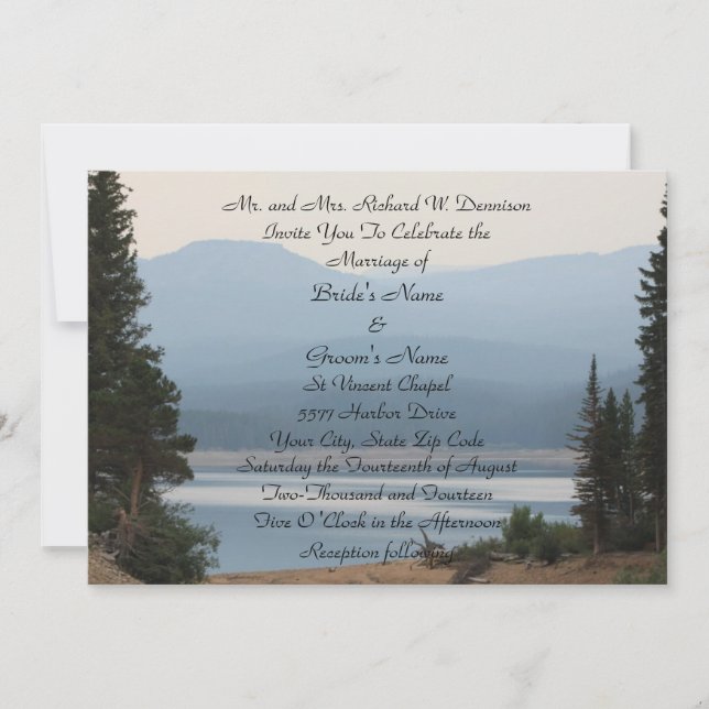 Misty Mountain Lake Wedding Invitation (Front)