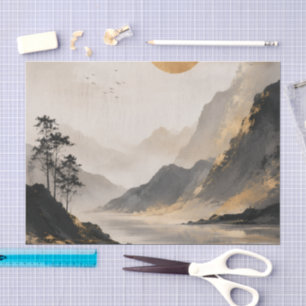 Misty Mountain Landscape Art Print Serene Nature Tissue Paper