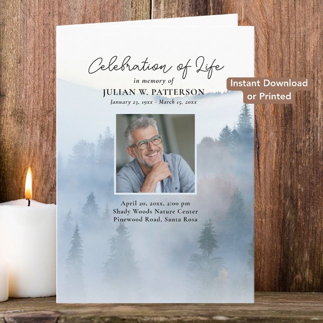 Misty Mountain Pines Downloadable Funeral Program Card (Creator Uploaded)