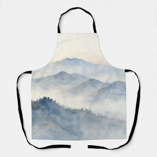 Misty Mountain Watercolor Landscape Apron