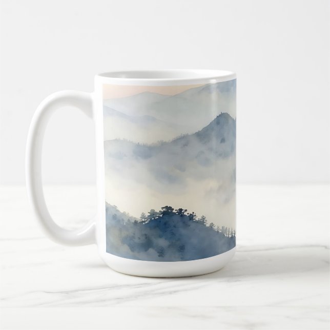 Misty Mountain Watercolor Landscape Coffee Mug (Left)