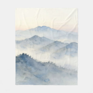 Misty Mountain Watercolor Landscape Fleece Blanket
