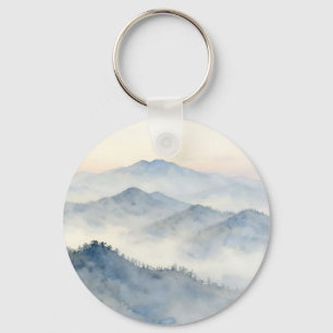 Misty Mountain Watercolor Landscape Key Ring
