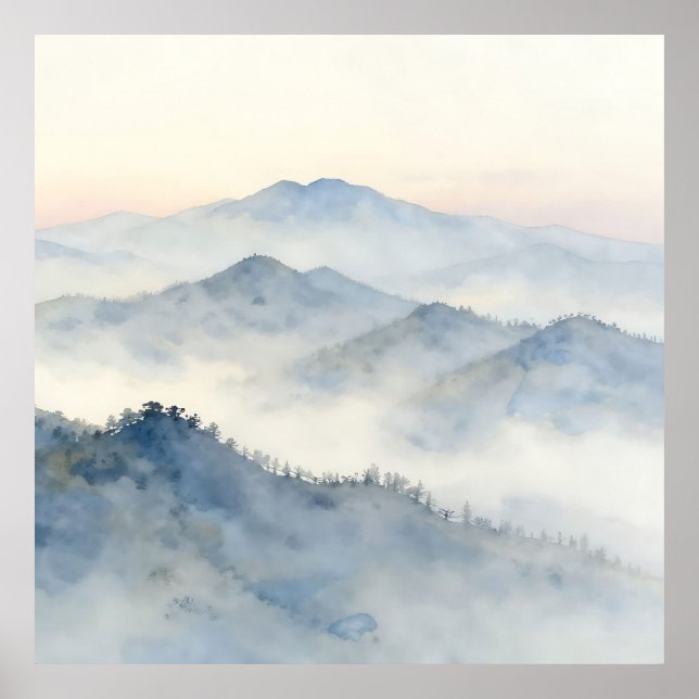 Misty Mountain Watercolor Landscape Poster (Front)