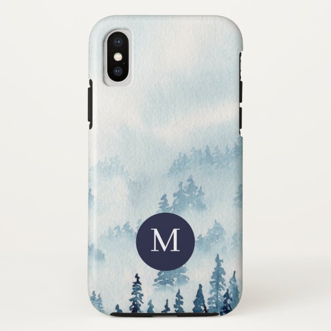 Misty Mountain Watercolor Monogram iPhone Case (Back)