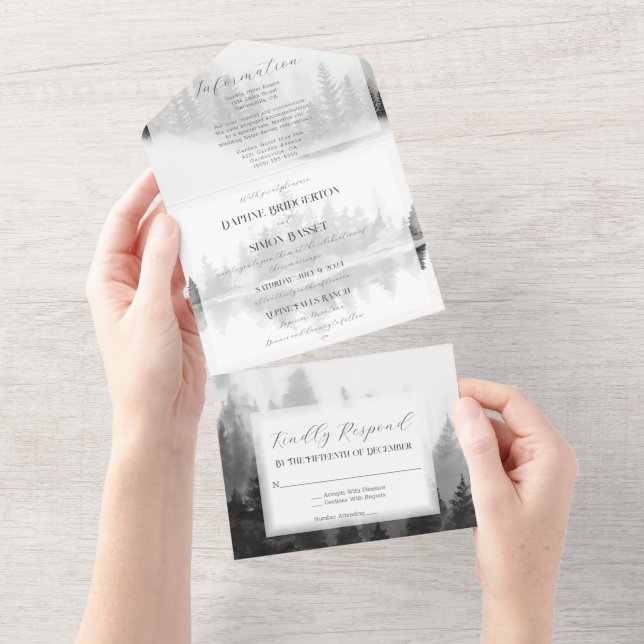 Misty Mountain Wedding All In One Invitation (Tearaway)