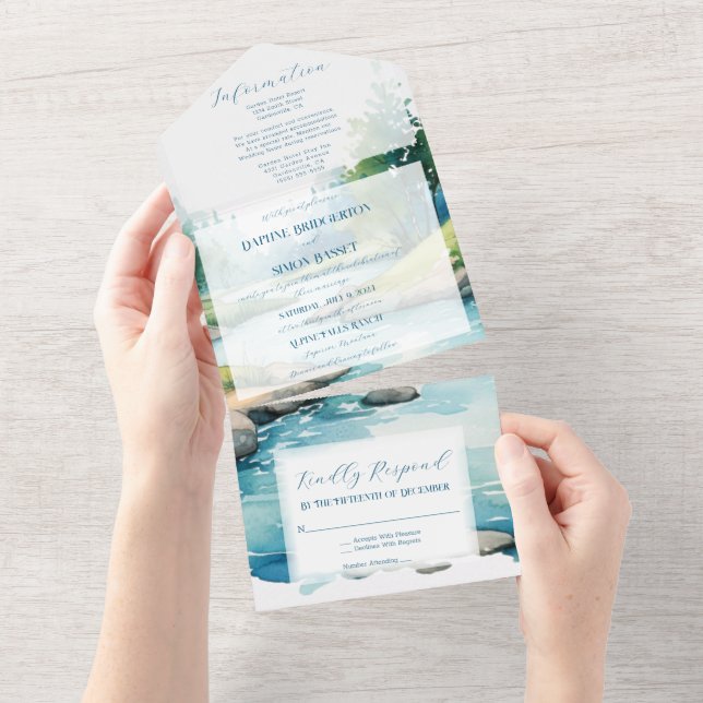 Misty Mountain Wedding All In One Invitation (Tearaway)