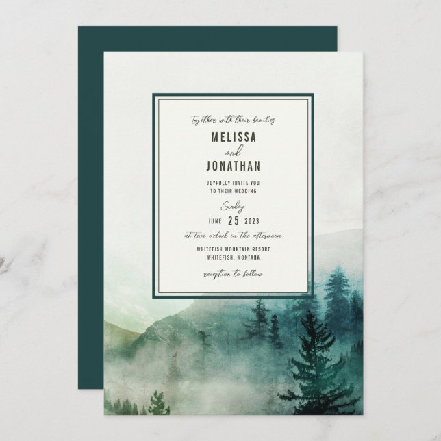 Misty Mountain Wedding Invitation (Front/Back)